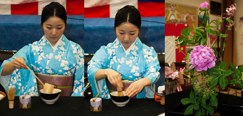 montage photo : cérémonie du thé et Ikebana